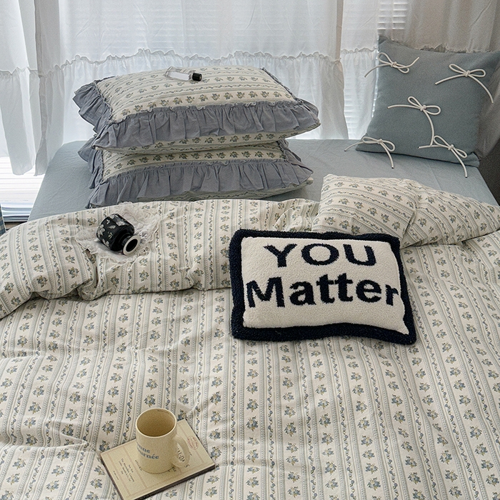 91家纺网 家纺一手货源 找家纺 昔可家纺 2024新款双层纱贴边全棉四件套 蓝茵篱珞