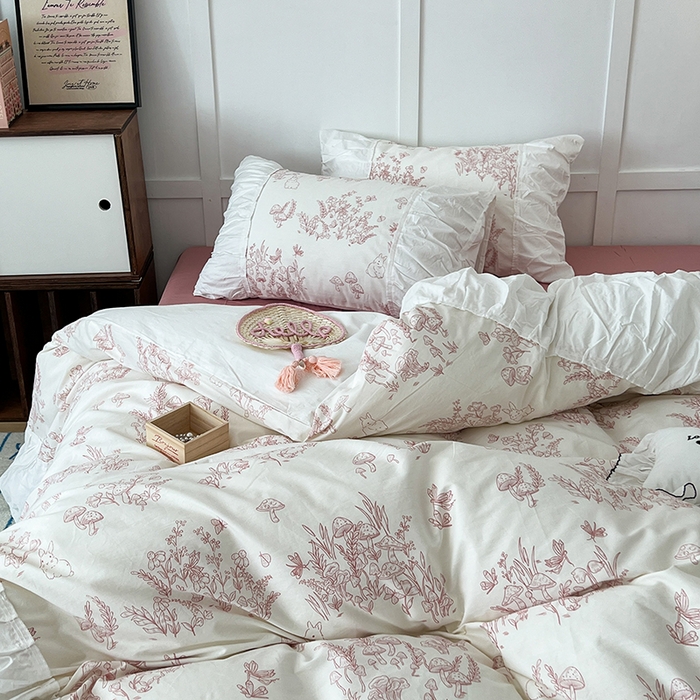 91家纺网 家纺一手货源 找家纺 昔可家纺 2024新款韩版花边工艺款四件套 复古素描花边