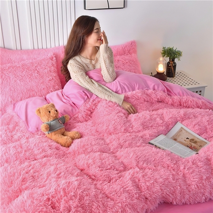 鑫喜莱 2024新款长毛绒四件套 粉红