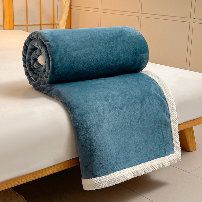 91家纺网 家纺一手货源 找家纺 千荨 2024新款亲肤舒适高克重双面牛奶绒纯色毛毯 牛奶绒-灰蓝