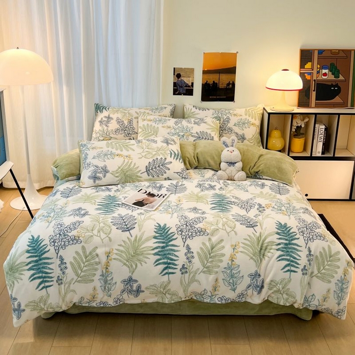 91家纺网 家纺一手货源 找家纺 2024新款原创小清新牛奶绒印花四件套 元气森林