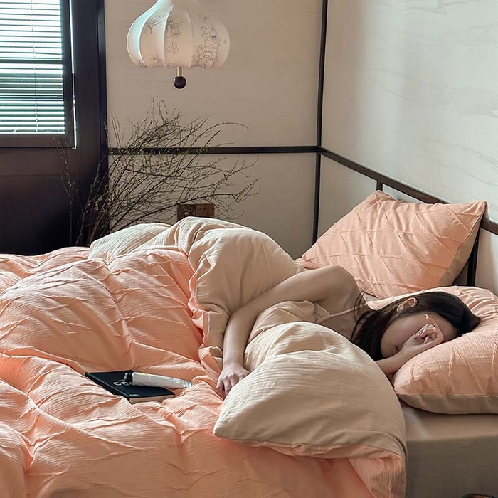 91家纺网 家纺一手货源 找家纺 2024新款全棉提花四件套-V克托瑞 桃橘色