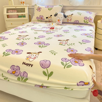 91家纺网 家纺一手货源 找家纺 （总）摩妮卡 2025新款印花小清新牛奶绒印花床笠三件套