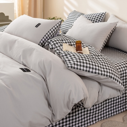 卧趣家纺 2024秋冬新品全棉磨毛贴标款四件套简约无印风系列风格一 简兮-灰