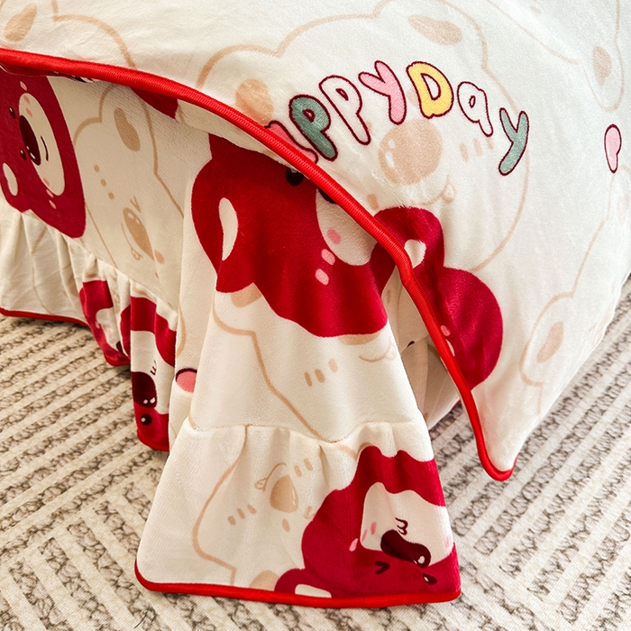 91家纺网 家纺一手货源 找家纺 欧喜璐 2024年新款 8.5-9.5斤加厚牛奶绒金貂绒法莱绒四件套单被套 快乐熊