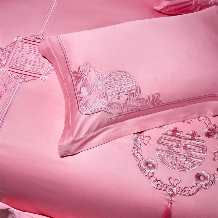 91家纺网 家纺一手货源 找家纺 宏羽纺家纺 2024新款13372纯棉小红书跑量款婚庆套件系列 幸福喜嫁-粉