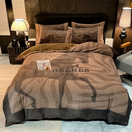 新方向 2025A类丽丝绒+全消光牛奶绒四件套-奥弗恩-咖啡