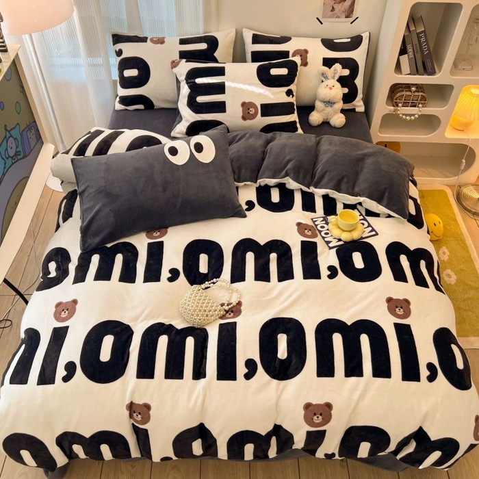 91家纺网 家纺一手货源 找家纺 2024新款原创小清新牛奶绒印花四件套 巧克力豆