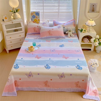 91家纺网 家纺一手货源 找家纺 凯儿家纺 2025新款AA版印花A类牛奶绒单床单+单枕套 蝴蝶花谷