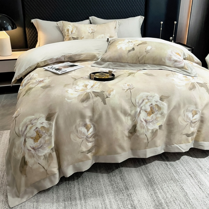 91家纺网 家纺一手货源 找家纺 氧家 2024新款数码印花天丝磨毛艾阳绒四件套 瑶芳绿