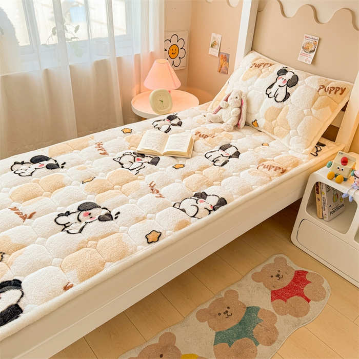 91家纺网 家纺一手货源 找家纺 雯豆家纺 2024新品泰迪绒学生床垫宿舍床褥子加厚上下铺北极绒床护垫 泰迪绒床褥-顽皮狗-咖