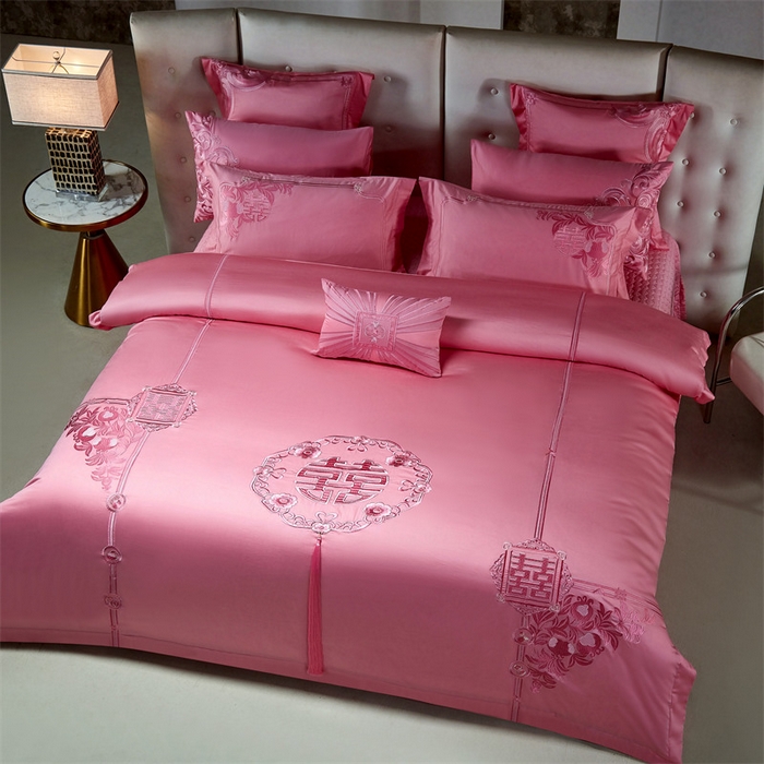 91家纺网 家纺一手货源 找家纺 宏羽纺家纺 2024新款13372纯棉小红书跑量款婚庆套件系列 幸福喜嫁-粉