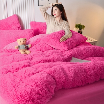 鑫喜莱 2024新款长毛绒四件套 玫红