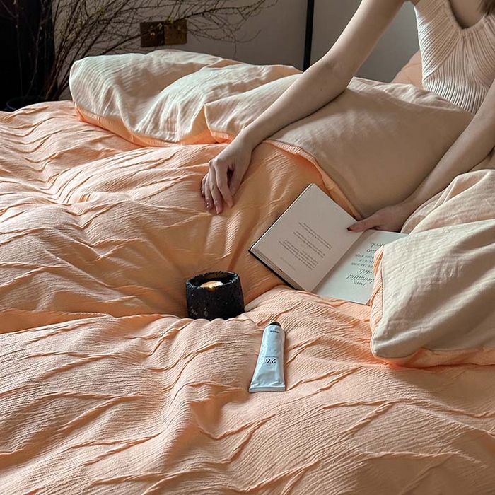 91家纺网 家纺一手货源 找家纺 2024新款全棉提花四件套-V克托瑞 桃橘色