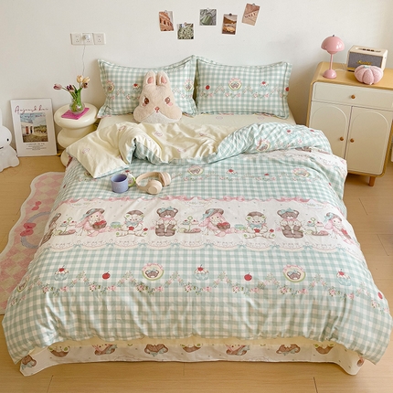 91家纺网 家纺一手货源 找家纺 （总）乐童家纺 2024新款直播热款13070纯棉印花吊边款一字绣四件套（十一）