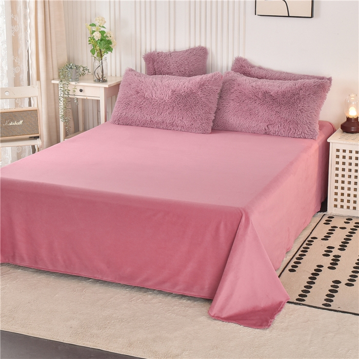 91家纺网 家纺一手货源 找家纺 鑫喜莱 2024新款长毛绒四件套 豆沙