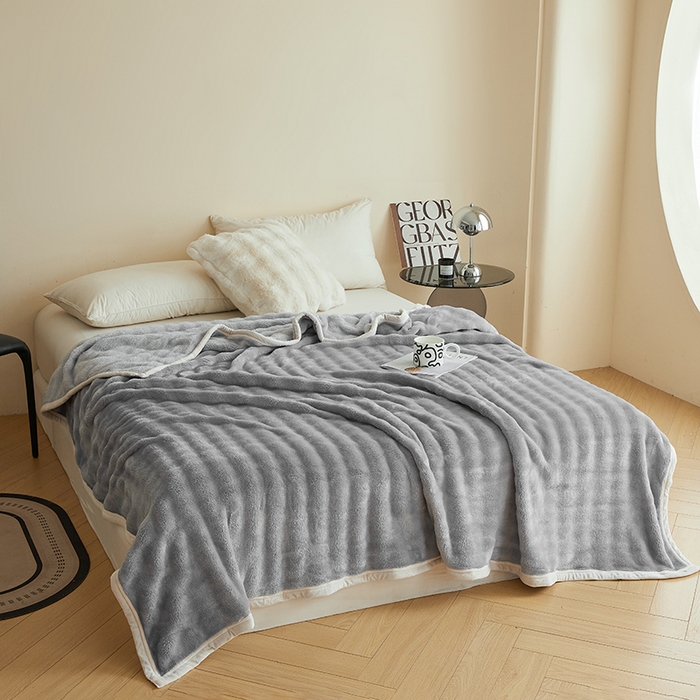 91家纺网 家纺一手货源 找家纺 千荨 2024新款高克重兔绒泡泡系列毛毯 泡泡-烟灰