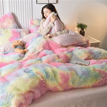 鑫喜莱 2024新款长毛绒四件套 七彩