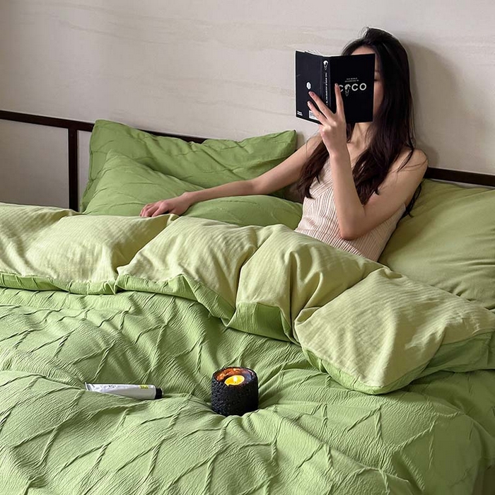 91家纺网 家纺一手货源 找家纺 2024新款全棉提花四件套-V克托瑞 格林绿