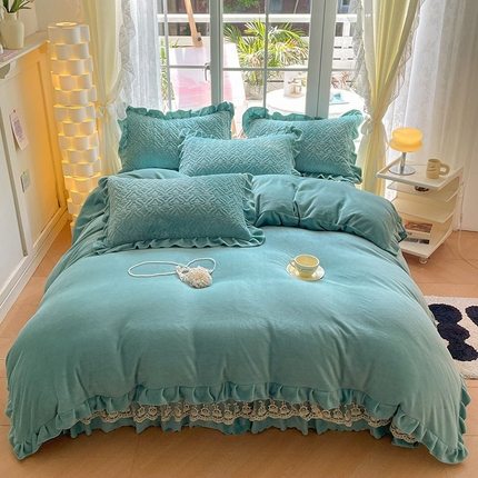 91家纺网 家纺一手货源 找家纺 （总）畅畅家纺 2024新款冬季韩版花边蕾丝牛奶绒床盖四件套