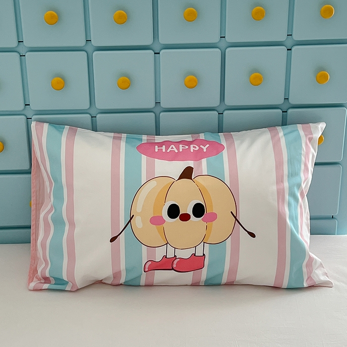 91家纺网 家纺一手货源 找家纺 昔可家纺 2024新款数码印花单品枕套系列-卡通系列 彩条南瓜