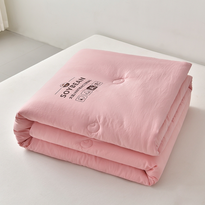 91家纺网 家纺一手货源 找家纺 2024新款A类婴儿有机棉无染大豆被加厚夏被春秋被冬被被子被芯 粉