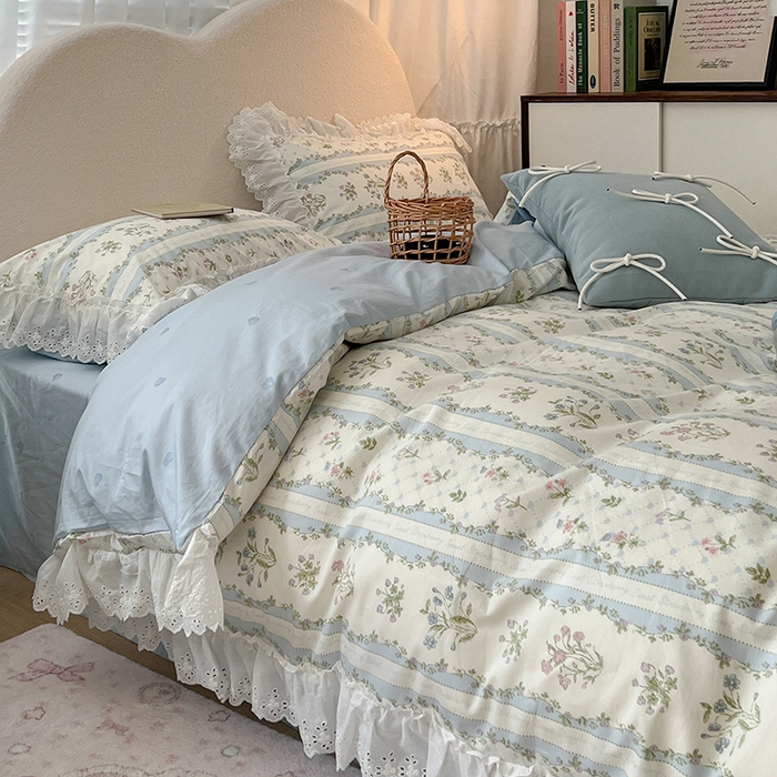 91家纺网 家纺一手货源 找家纺 昔可家纺 2024新款仙仙蕾丝贴边全棉花边款四件套 仙仙蕾丝花