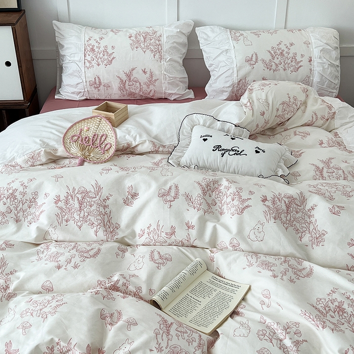 91家纺网 家纺一手货源 找家纺 昔可家纺 2024新款韩版花边工艺款四件套 复古素描花边