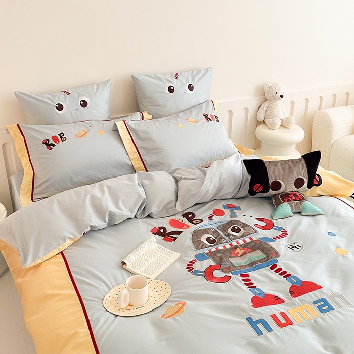 91家纺网 家纺一手货源 找家纺 （总）西西家居 2024新款亲肤舒适100支澳棉独家专版四件套--怪兽机器人