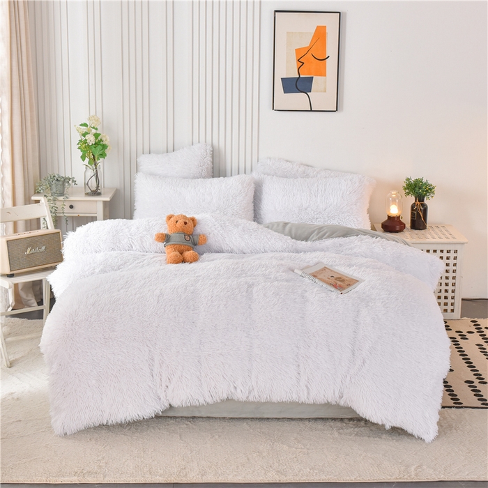 91家纺网 家纺一手货源 找家纺 鑫喜莱 2024新款长毛绒四件套 白色