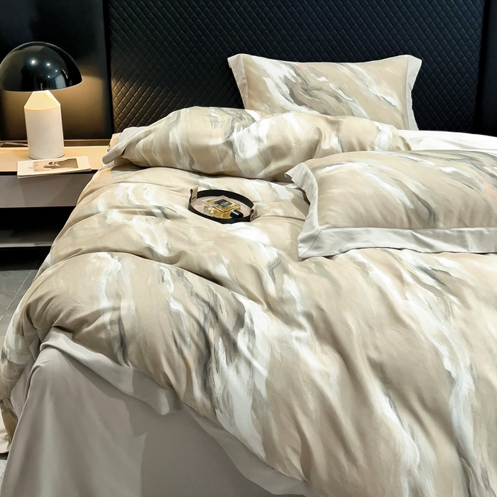 91家纺网 家纺一手货源 找家纺 氧家 2024新款数码印花天丝磨毛艾阳绒四件套 云汉卡其