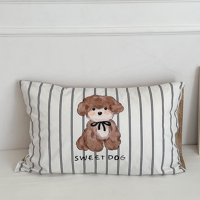 91家纺网 家纺一手货源 找家纺 昔可家纺 2024新款数码印花单品枕套系列-卡通系列 萌萌棕狗