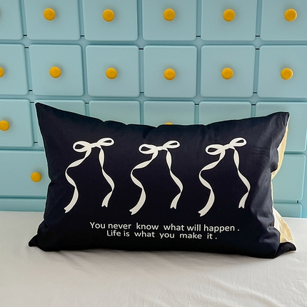 昔可家纺 2024新款数码印花单品枕套系列-ins风系列 黑色丝带蝴蝶结