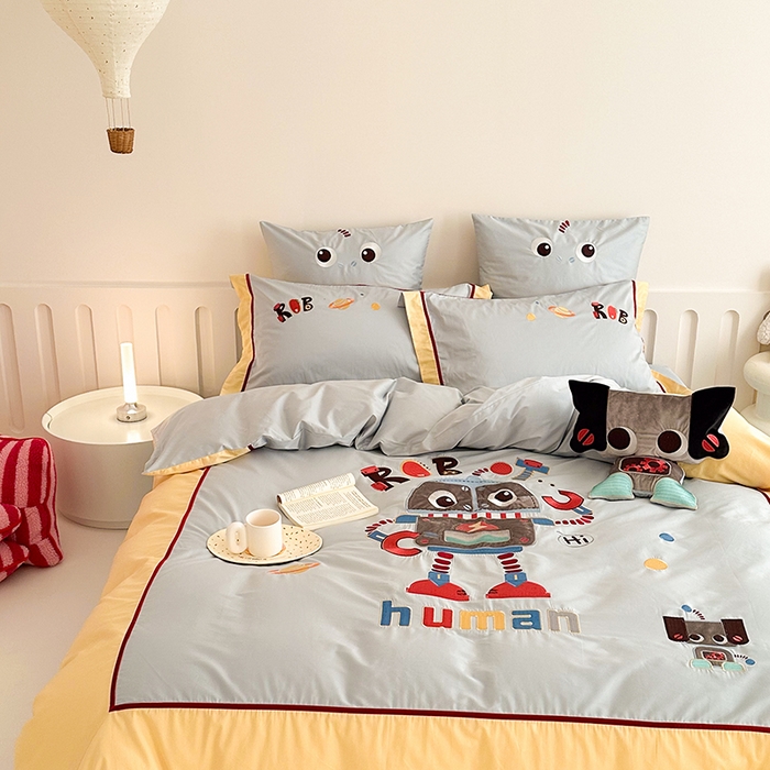 91家纺网 家纺一手货源 找家纺 （总）西西家居 2024新款亲肤舒适100支澳棉独家专版四件套--怪兽机器人