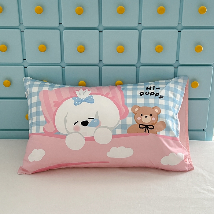 91家纺网 家纺一手货源 找家纺 昔可家纺 2024新款数码印花单品枕套系列-卡通系列 午睡小狗