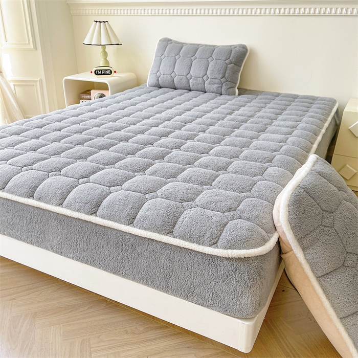 91家纺网 家纺一手货源 找家纺 雯豆家纺 2025加厚保暖泰迪绒夹棉床笠北极绒床笠床垫保护套 泰迪绒夹棉床笠-绅士灰