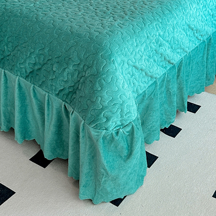 91家纺网 家纺一手货源 找家纺 陌乘坊家纺 2024新款牛奶绒床盖款四件套-香奈 香奈-孔雀绿