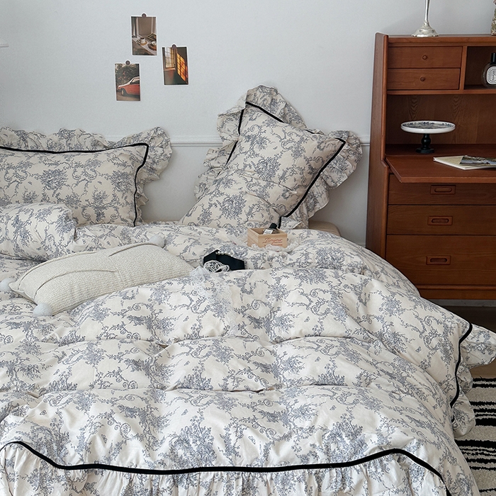 91家纺网 家纺一手货源 找家纺 昔可家纺 2024法式复古工艺花边款四件套 塞纳河畔