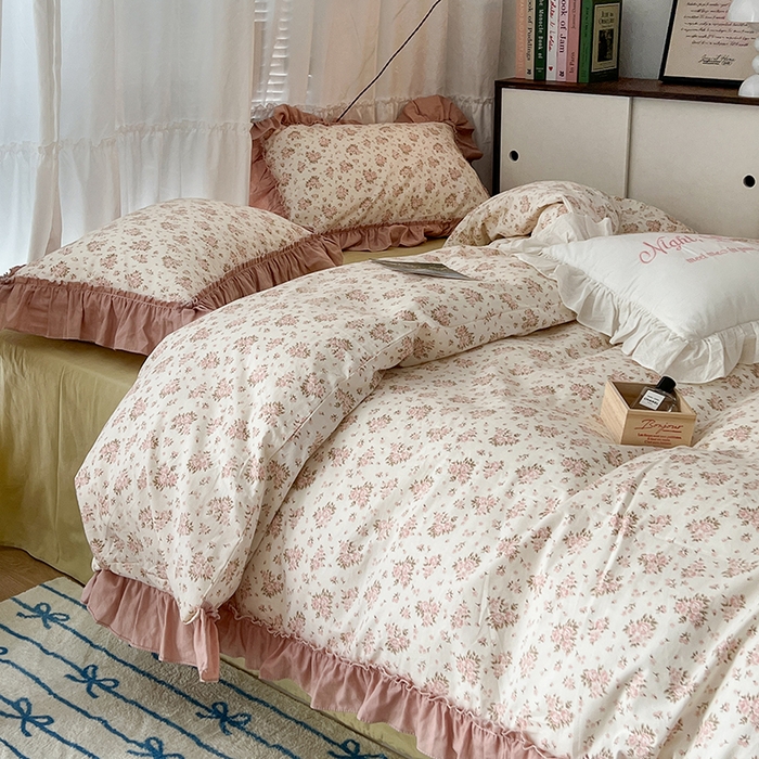 91家纺网 家纺一手货源 找家纺 昔可家纺 2024新款双层纱贴边全棉四件套 歌德花镜