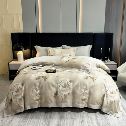 氧家 2024新款数码印花天丝磨毛艾阳绒四件套 瑶芳绿