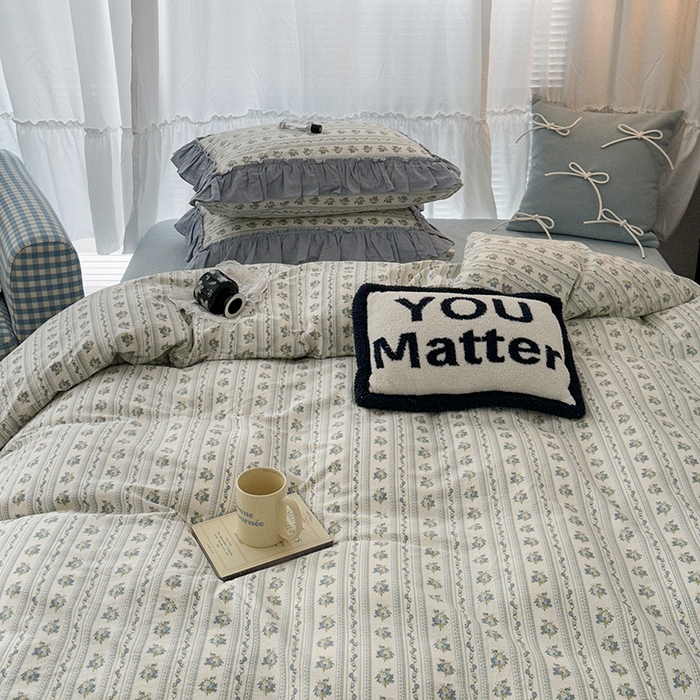 91家纺网 家纺一手货源 找家纺 昔可家纺 2024新款双层纱贴边全棉四件套 蓝茵篱珞