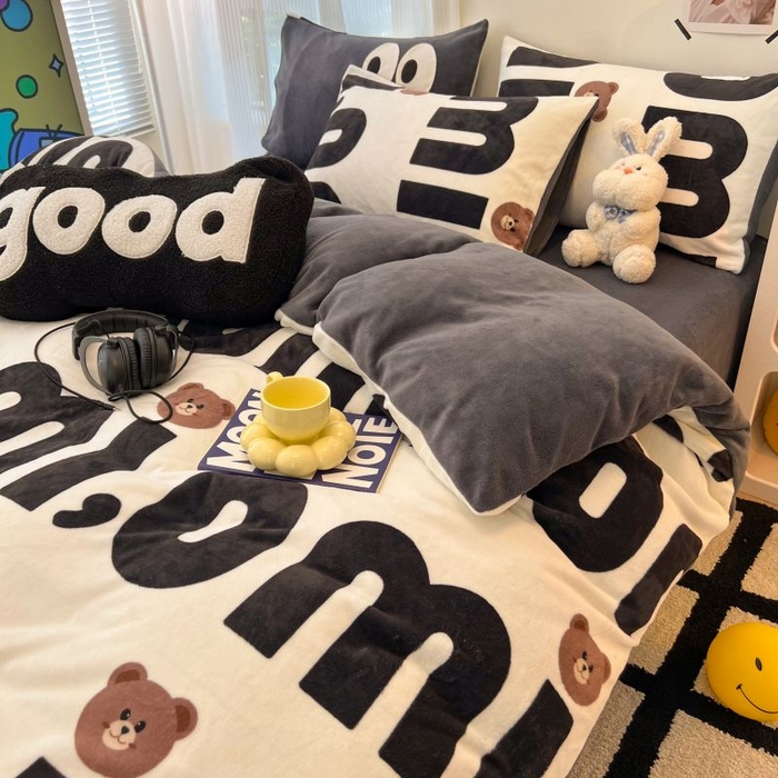 91家纺网 家纺一手货源 找家纺 2024新款原创小清新牛奶绒印花四件套 巧克力豆