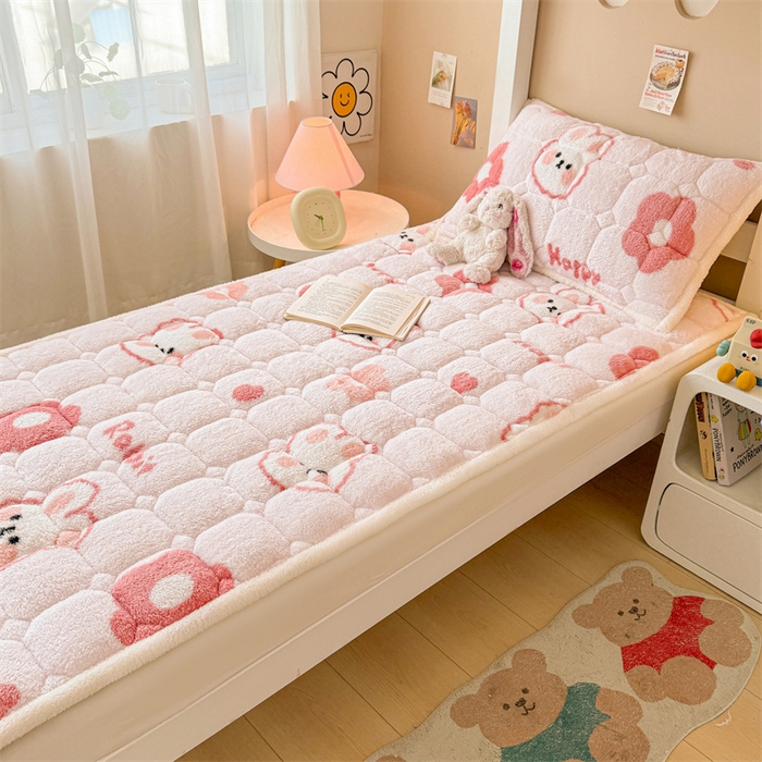 91家纺网 家纺一手货源 找家纺 雯豆家纺 2024新品泰迪绒学生床垫宿舍床褥子加厚上下铺北极绒床护垫 泰迪绒床褥-浪漫兔
