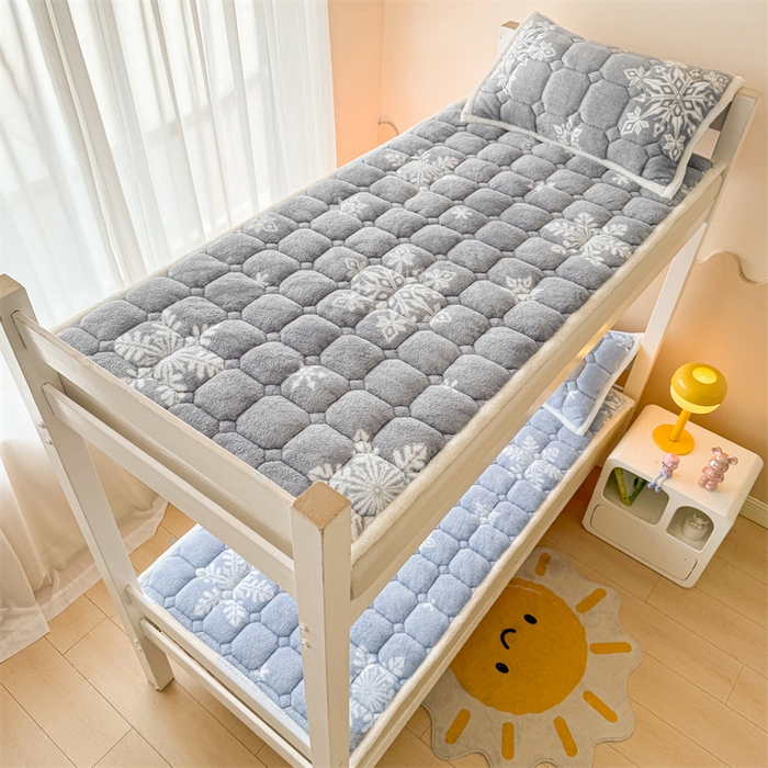 91家纺网 家纺一手货源 找家纺 雯豆家纺 2024新品泰迪绒学生床垫宿舍床褥子加厚上下铺北极绒床护垫 泰迪绒床褥-雪花飘飘-兰