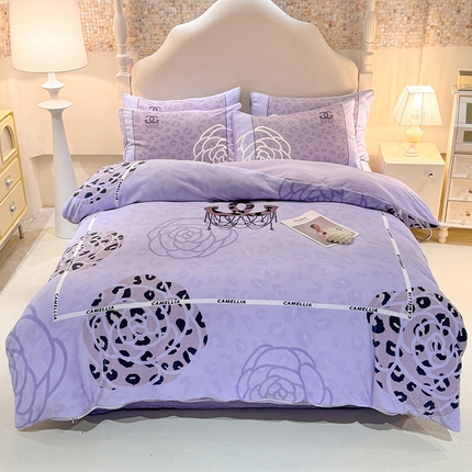 新方向 2025年 A类全消光牛奶绒四件套-漫步温莎-莫奈紫