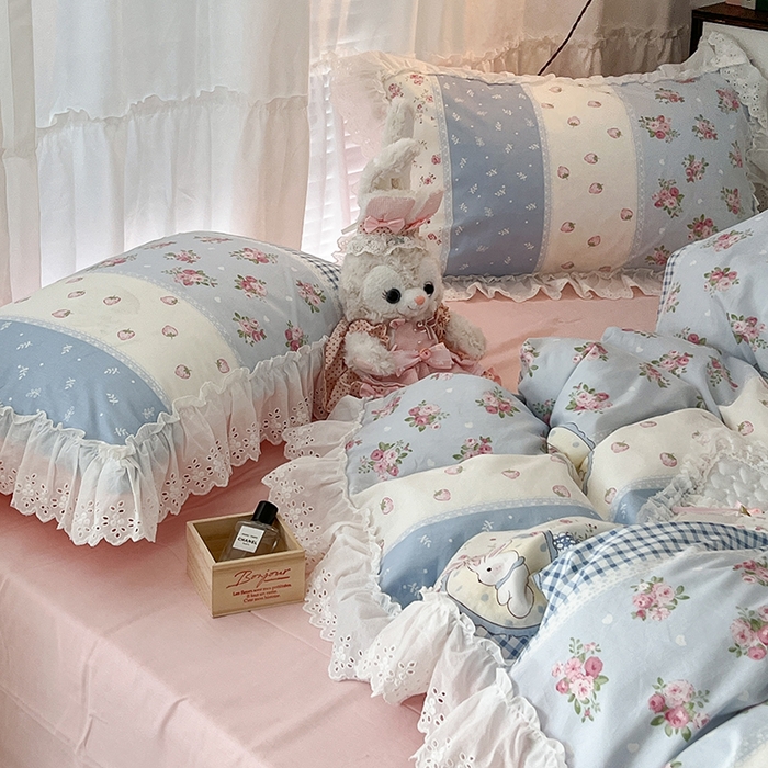 91家纺网 家纺一手货源 找家纺 （总）昔可家纺 2024新款仙仙蕾丝贴边全棉花边款四件套