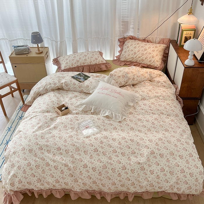 91家纺网 家纺一手货源 找家纺 昔可家纺 2024新款双层纱贴边全棉四件套 歌德花镜