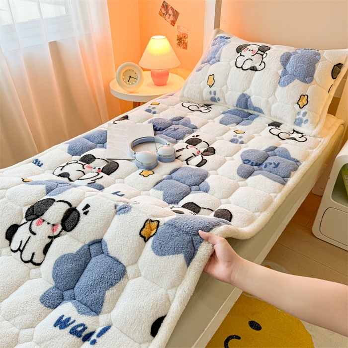 91家纺网 家纺一手货源 找家纺 雯豆家纺 2024新品泰迪绒学生床垫宿舍床褥子加厚上下铺北极绒床护垫 泰迪绒床褥-顽皮狗-兰