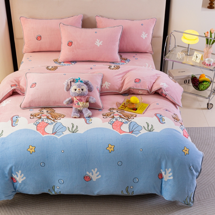 91家纺网 家纺一手货源 找家纺 欧喜璐 2024年新款 8.5-9.5斤加厚牛奶绒金貂绒法莱绒四件套单被套 海底世界