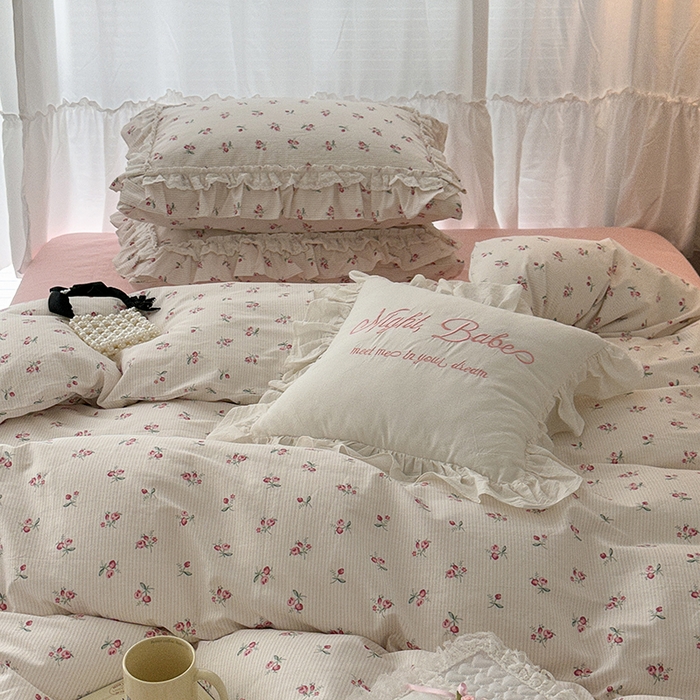 91家纺网 家纺一手货源 找家纺 （总）昔可家纺 2024蕾丝双层花边款全棉四件套